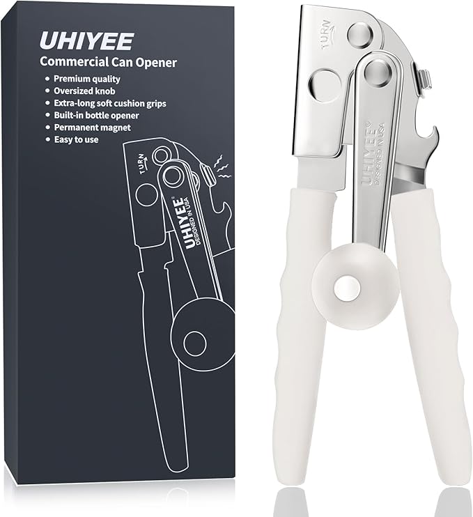 UHIYEE Commercial Can Opener Heavy Duty, Hand Crank for Large Cans, White