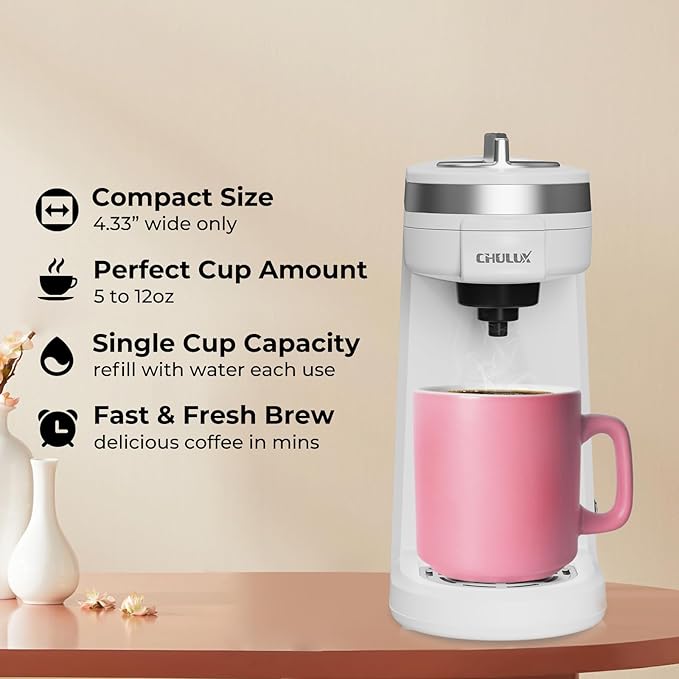 CHULUX Mini Single Serve Coffee Maker, Portable Pod Coffee Machine, White