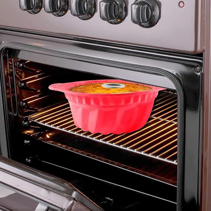 Kenond 2 Pack 9.5 Inch Silicone Fluted Cake Pan, With Sturdy Handle