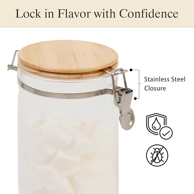 EQEY Glass Coffee Canister Set with Shelf & Spoon 2 Piece Coffee Containers for Coffee Bean Storage Airtight Seal, Coffee Bar Accessories Filter Holder for Kitchen Organization