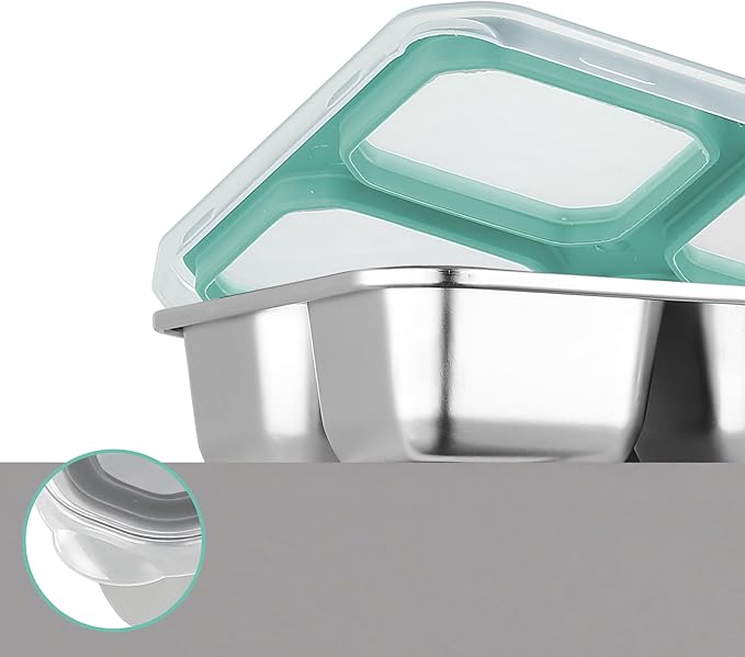 BEFOY 4 Pack Stainless Steel Snack Containers with Lids 4 Compartment Food Storage Containers for Adults & Kids Meal Prep Containers Reusablele (blue, 2)