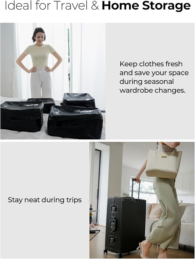 POIXM Vacuum Bags for Travel with Wireless Pump, 180° Open Zipper, IP67 Waterproof, Reusable Space Saver Compression Bags for Backpack, Suitcase, Home Storage(2 Pack + Pump)