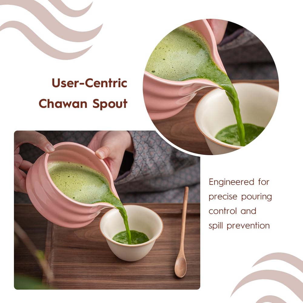 MatchAiA Matcha Whisk Set - Ceramic Bowl, Bamboo Whisk with Holder, Sifter, Schima Spoon, Spoon Rest and Tea Towel - 7 Pcs Complete Kit for Traditional Matcha and Modern Lattes (Pink)