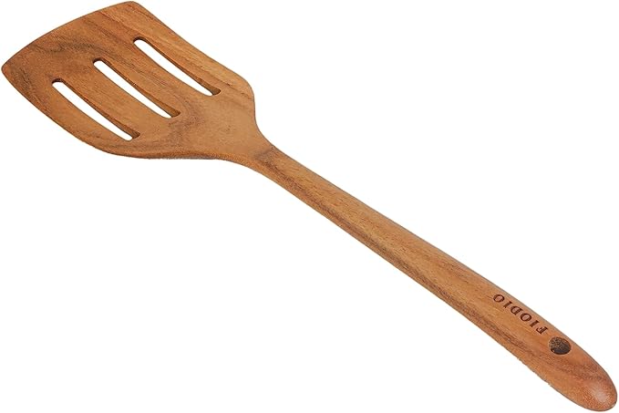 Fiodio Home Teak Wooden Spatula, Spoons & Slotted Turner for Cooking – Natural Non-Stick, Handcrafted Kitchen Utensils with Comfort Grip & Microfiber Cloth