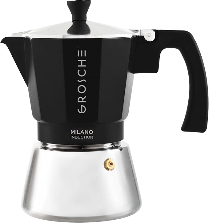GROSCHE Milano Induction Stovetop Espresso Maker Moka Pot 6 Cup (Black)