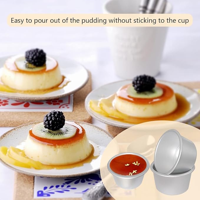FRIGIIRE Pudding Cups Molds Individual Popover Pan Cupcake Muffin Baking Maker Aluminium 8 Pieces(3.74 x 2 x 2.87 Inch)