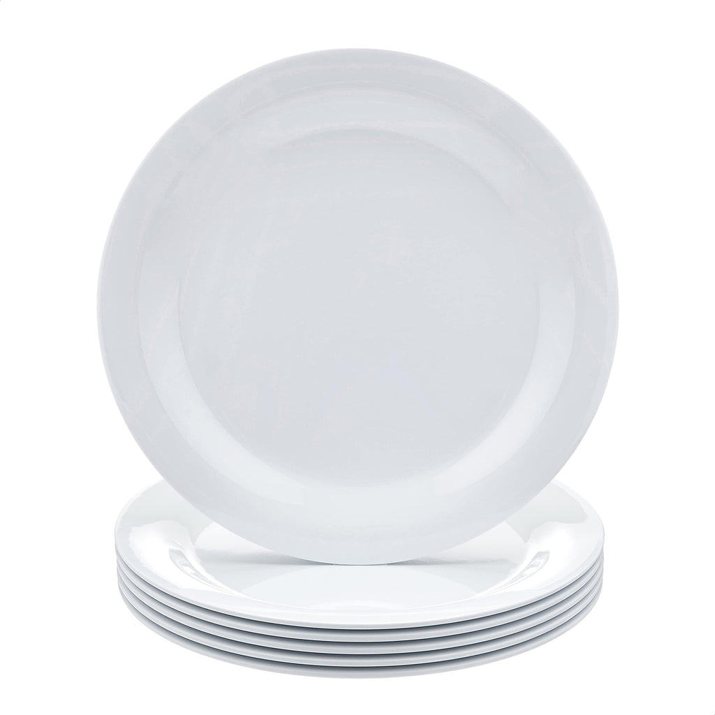 Amazon Basics Melamine Dinner Plates for Restaurants and Home, Dishwasher Safe, BPA Free, Break and Crack Resistant, 10.5", White, 6-Piece Set