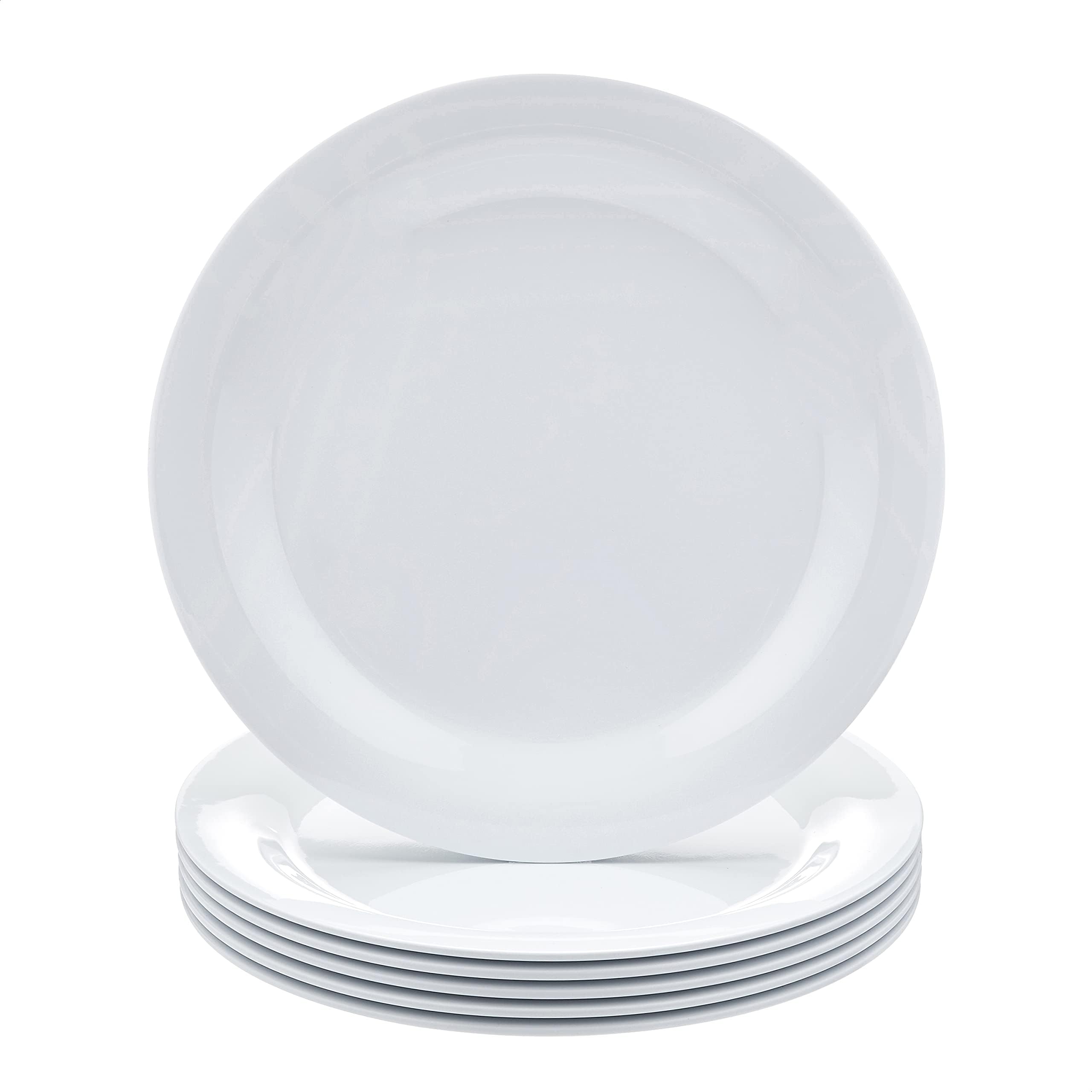 Amazon Basics Melamine Dinner Plates for Restaurants and Home, Dishwasher Safe, BPA Free, Break and Crack Resistant, 10.5", White, 6-Piece Set