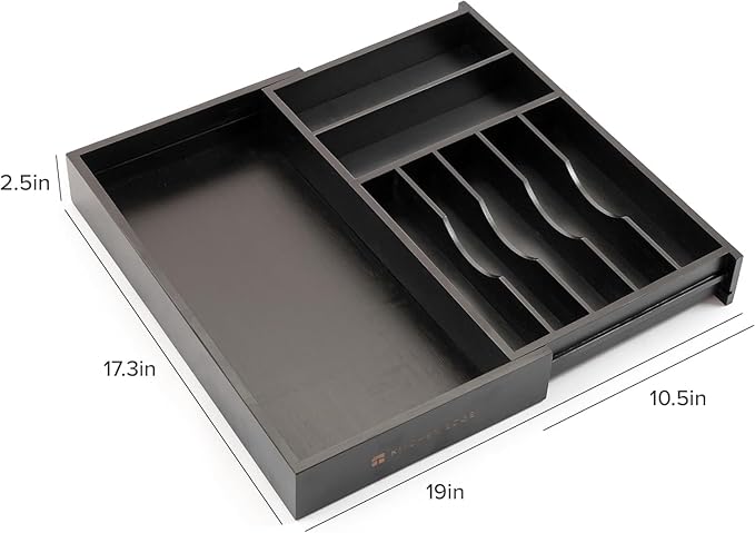 KitchenEdge Silverware & Utensil Drawer Organizer, 10.5-19 in, Black Bamboo