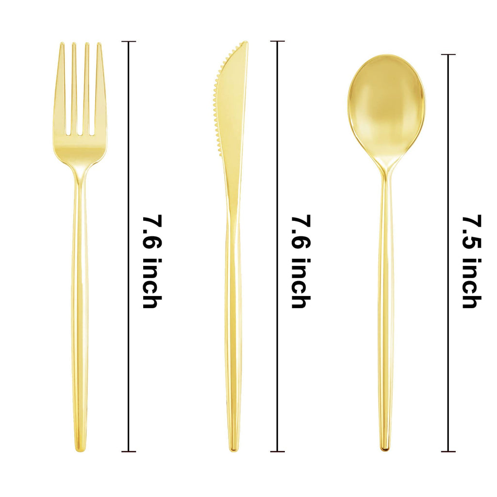 LIYH 102 Pcs Gold Plastic Silverware Disposable, Plastic Gold Utensils Heavyduty - Disposable Cutlery Includes Knives Forks and Spoons for Party, Birthday,Wedding Events