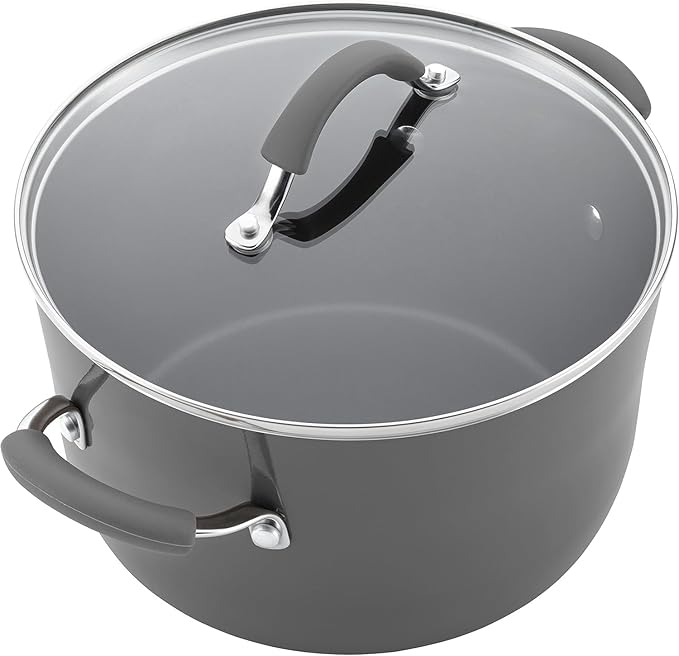 Rachael Ray Cucina Nonstick Cookware, Sea Salt Gray Pots and Pans Set, 12-Piece