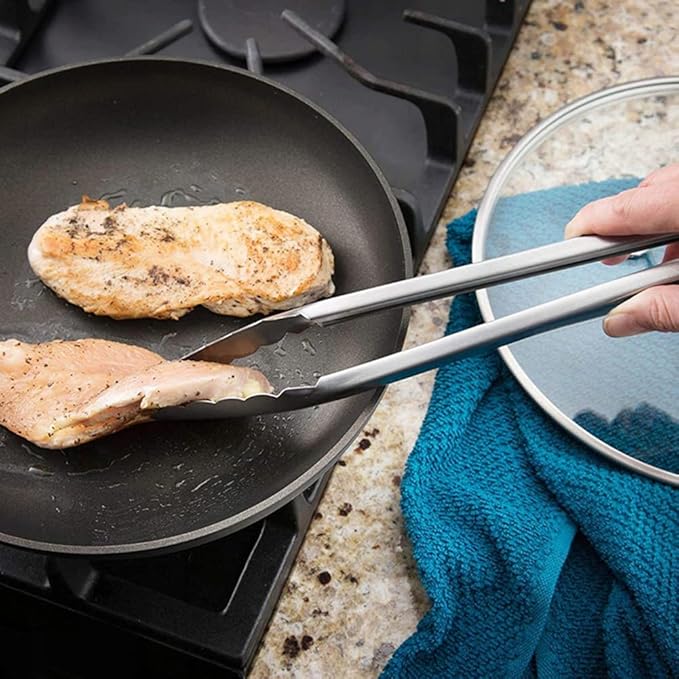 IAXSEE 2 Pack Serving Tongs Serving Utensils Salad Tongs Metal Buffet Tongs Non-slip & Easy Grip Stainless Steel Plated Buffet Serving Tongs, Salad, Ice, Oven (9.5 Inch) (Silver)