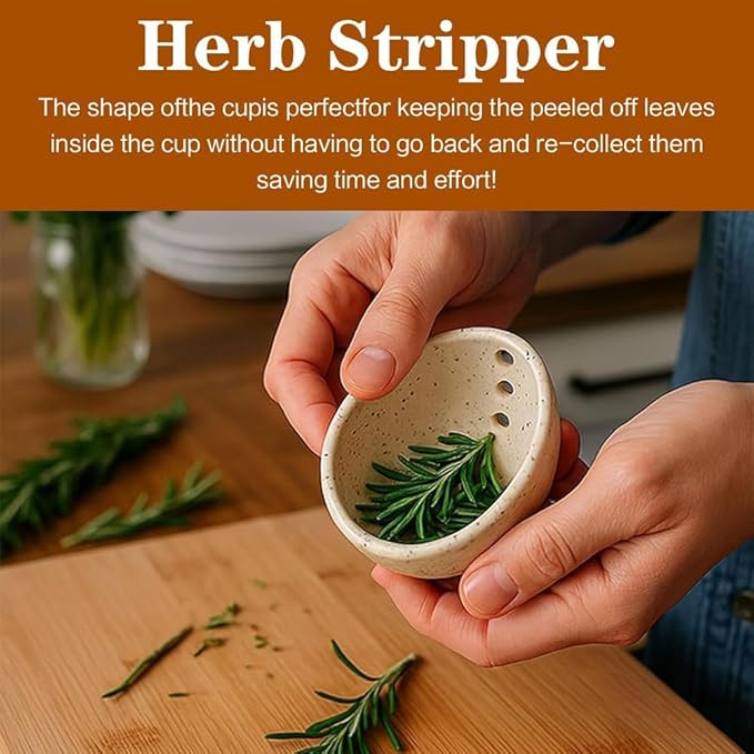 Premium Herb Stripper Bowl,2025 New Pottery Herb Stripper Bowl With Various Hole Sizes,Efficient Herb Peeling Cup For Salads Cooking,Pottery Kitchen Tool For Meal Prep (Green)