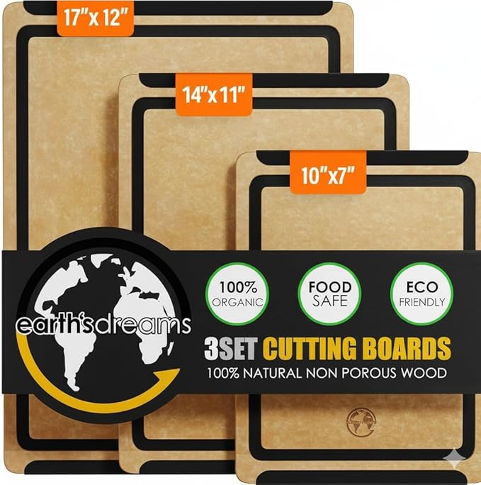 Earth's Dreams Composite Wood Cutting Board Set of 3, Built In Juice Groove
