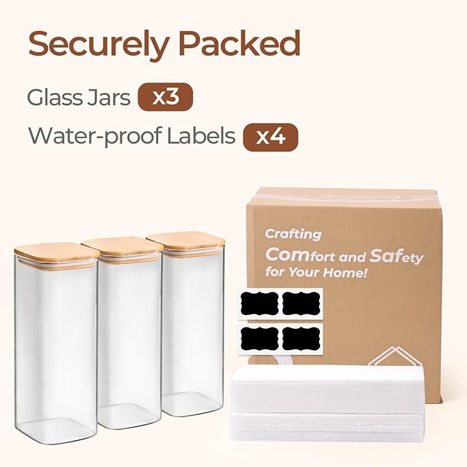 ComSaf Glass Storage Containers wtih Lids 1.9 Qt, Set of 3 Food Storage Jar