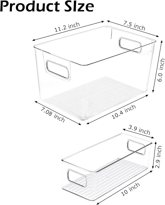 SKTKSE Clear Plastic Storage Bins 8 Pack - Pantry Organizers and Storage, Fridge Organizer Containers for Kitchen, Cabinet, Freezer, Bathroom, Clost, Home Organization