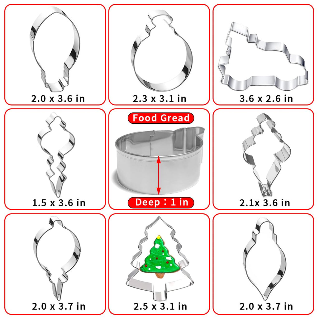 Kanehosi Christmas Ornament Cookie Cutters 8Pcs, Large Cookie Cutters Sturdy Stainless Steel Fondant Dough Cutters for Baking Christmas Decoration