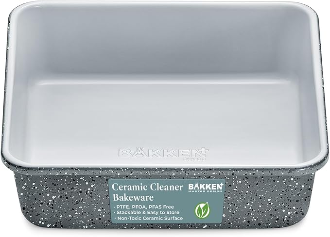 Bakken- Swiss Square Cake Pan - Aluminized Steel, Ceramic Non-Stick Coating, Non-Toxic, Ideal Size, Heavy-Duty, Elevate Your Baking with Durability and Style!