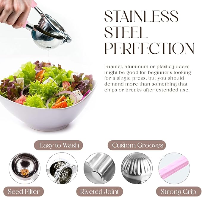 Bellemain Metal Lemon Squeezer, Stainless Steel Citrus Juicer, pink