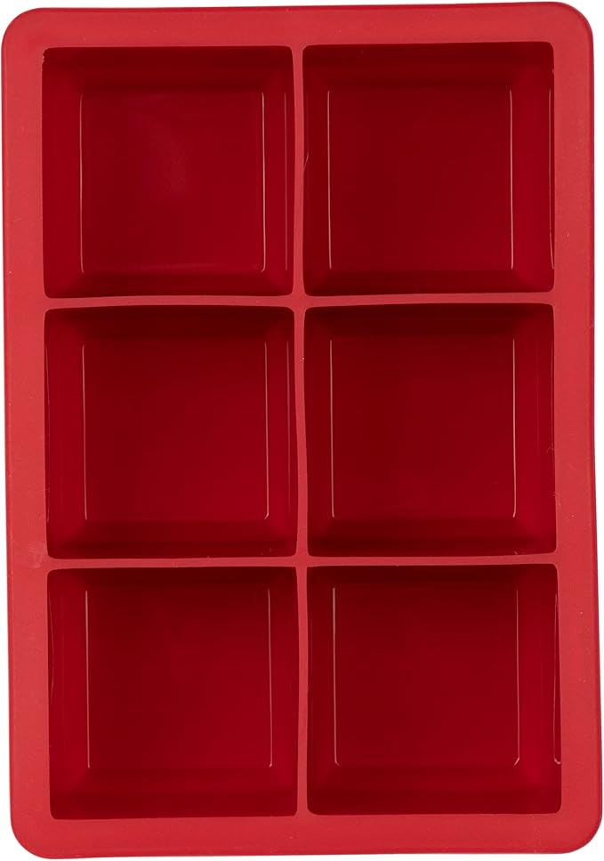 Tovolo Large 2” King Cube Ice Tray Cayenne Red Ice Cube Trays for Whiskey Cocktails Smoothies, Big Square Ice Cube Mold Silicone Freezer Tray for Perfect Rock Cubes BPA Free Dishwasher Safe