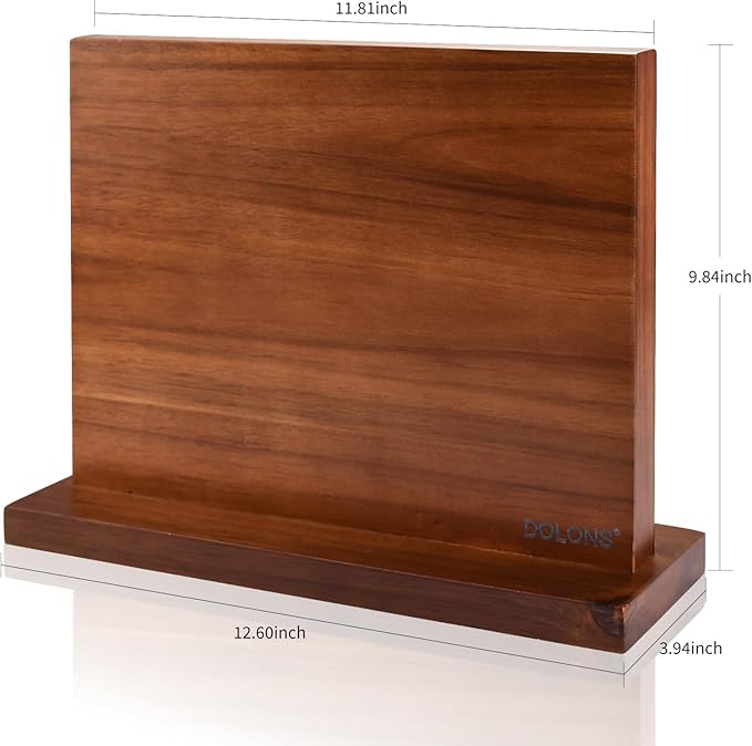 Magnetic Knife Block, Acacia Wood Kitchen Knife Holder, Multifunctional Double Side Knife Storage Organizer for Kitchen Counter ，Equipped with powerful enhanced magnets (Without knife)