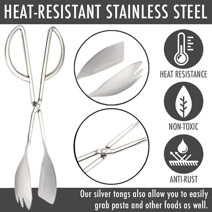 2-PACK Salad Tongs for Serving Buffet Party Catering with Stainless Steel Cooking Kitchen Tongs 10.3"