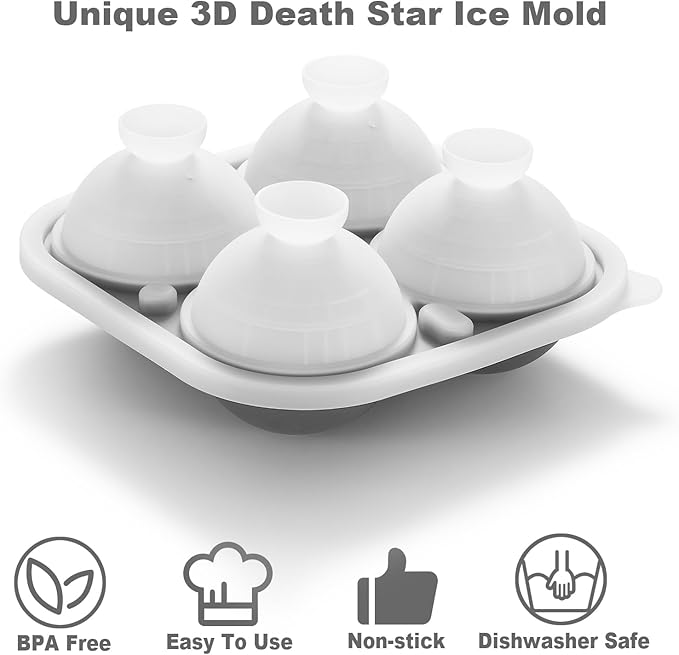 Nax Caki 3D Death Star Ice Cube Molds, Large Silicone Fun Shapes Bourbon Gifts for Men Fandom, Whiskey Ice Cube Mold for Cocktails,Brandy, Whiskey Gifts for Men Nerds & Geeks