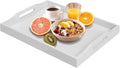 RRX Bamboo Food Serving Tray with Handles,Breakfast Bed Tray (White)