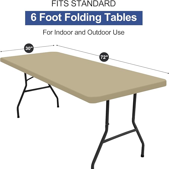 homing Rectangle Table Cloth Cover, Water-Resistant Polyester Elastic Fitted Tablecloth, Fits for 6 Foot Folding Tables, Washable Table Protector for Picnic, Camping, Outdoor (Taupe, 30" x 72")
