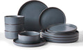 Famiware Nebula Ridge 12-Piece Stoneware Dinnerware Set, Charcoal
