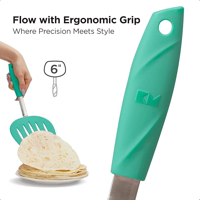 Kitchen Mama WaltzGrip Platinum Silicone Pancake Spatula Turner, Teal