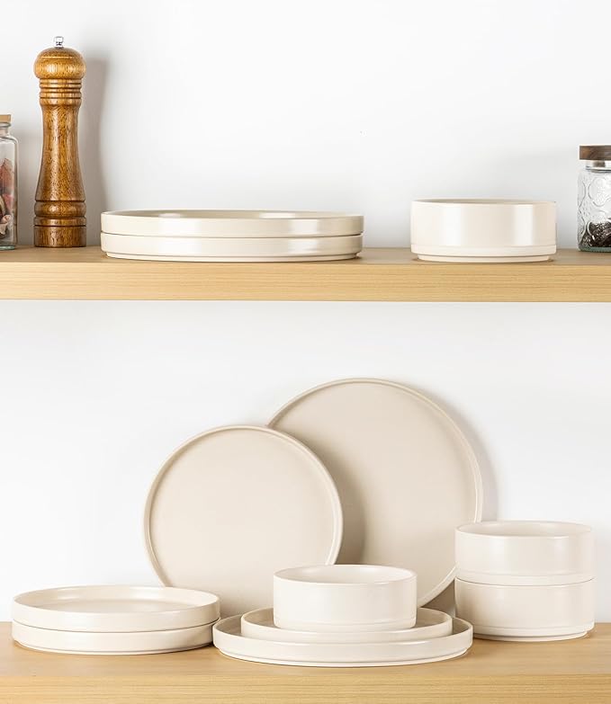 TheTerra Ceramic Dinnerware Set for 4, 12-Piece Plates and Bowls Set