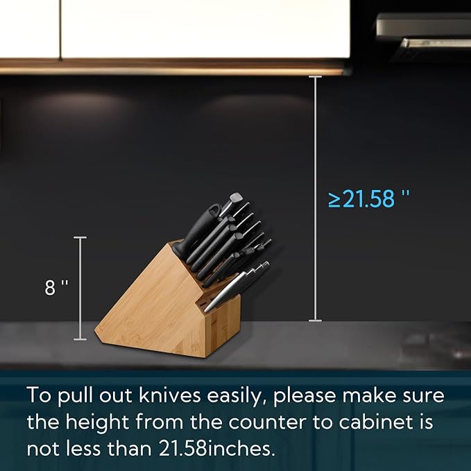 KITCHENDAO 20 Slot Bamboo Knife Block without Knives, Universal Knife Holder for Kitchen, Holding Multiple Types of Knives, Countertop Butcher Block Knife Stand for Easy Kitchen Storage