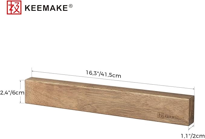 KEEMAKE Magnetic Knife Block with Acrylic Shield, Thickened Wood Kitchen Knife Holder Stand without Knives, Double Side Strong Magnets Knife Storage Organizer for Kitchen Counter top
