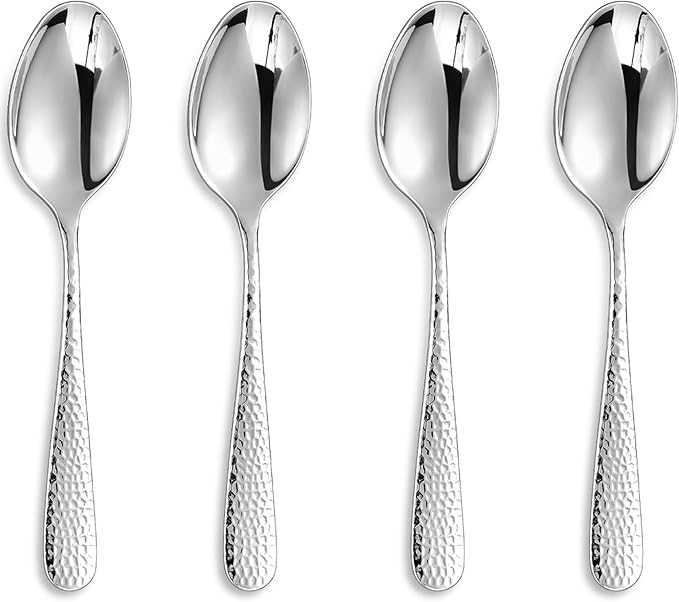 KEAWELL Premium Louise Hammered 4-Piece Teaspoon Set (6.4" Teaspoons)