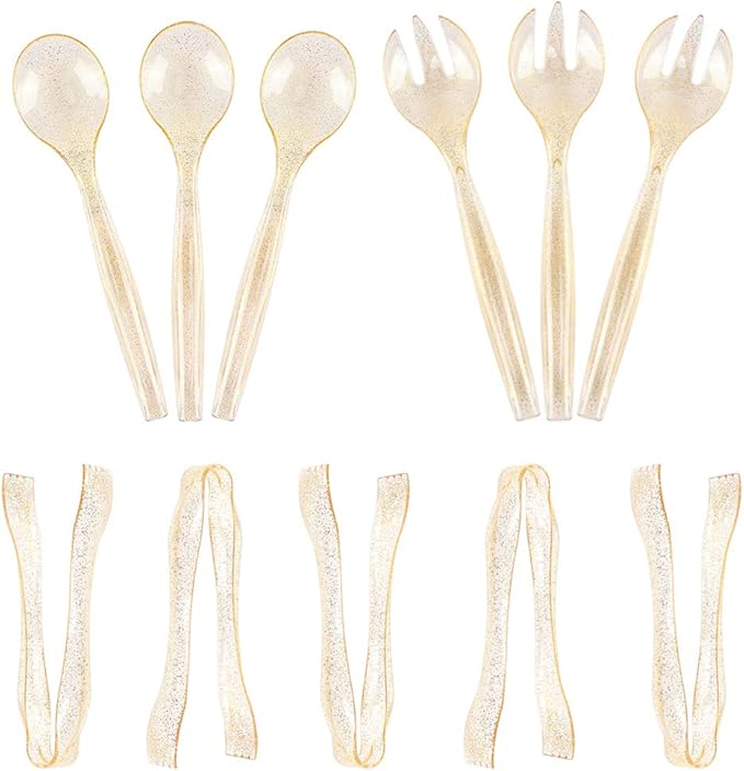 Supernal 72pcs Gold Glitter Plastic Serving Utensils Set for Party &Buffet