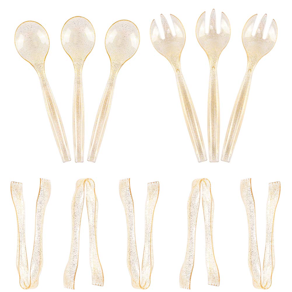 Supernal 72pcs Gold Glitter Plastic Serving Utensils Set for Party &Buffet