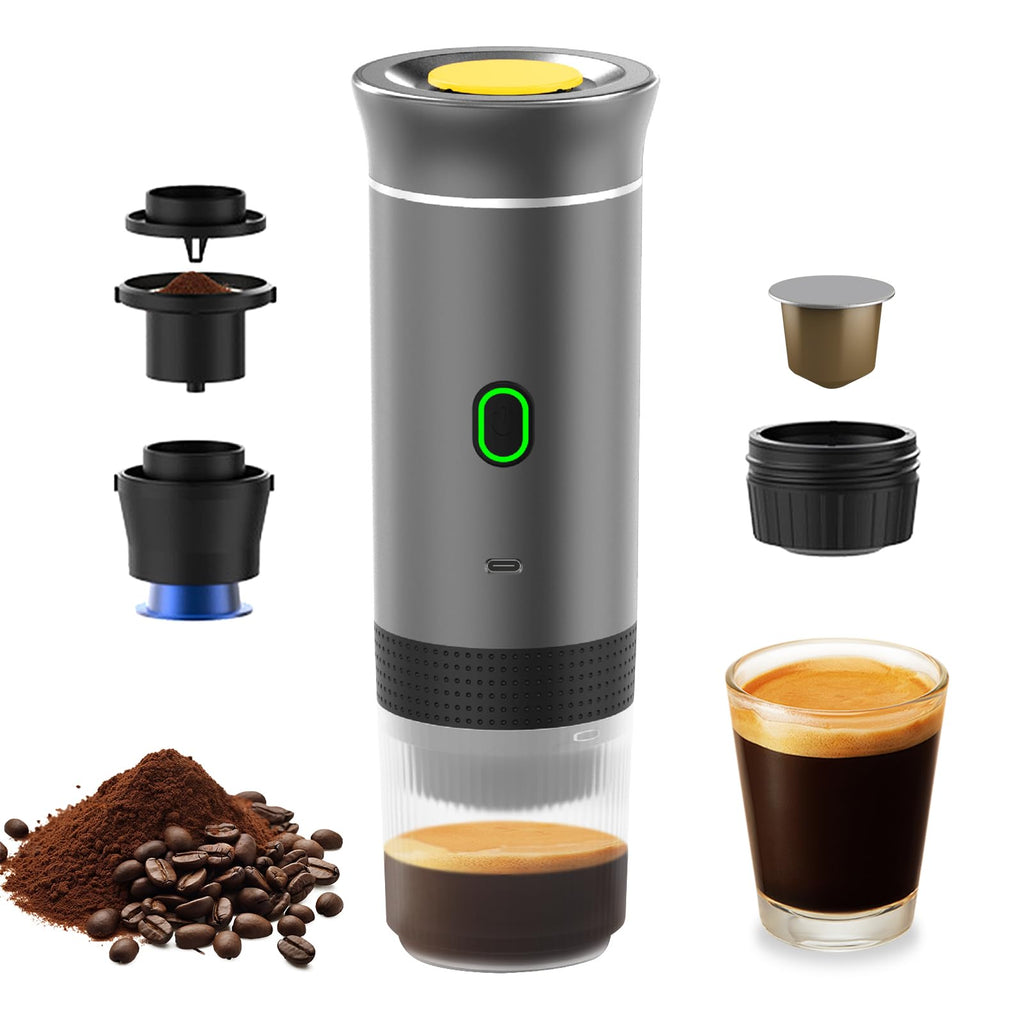 Irishom Portable Coffee Machine, 3 in 1 Cordless Electric Coffee Maker, Work with Capsule and Ground Coffee, Cold Brew and Heating Coffee Maker with 150ml Cup