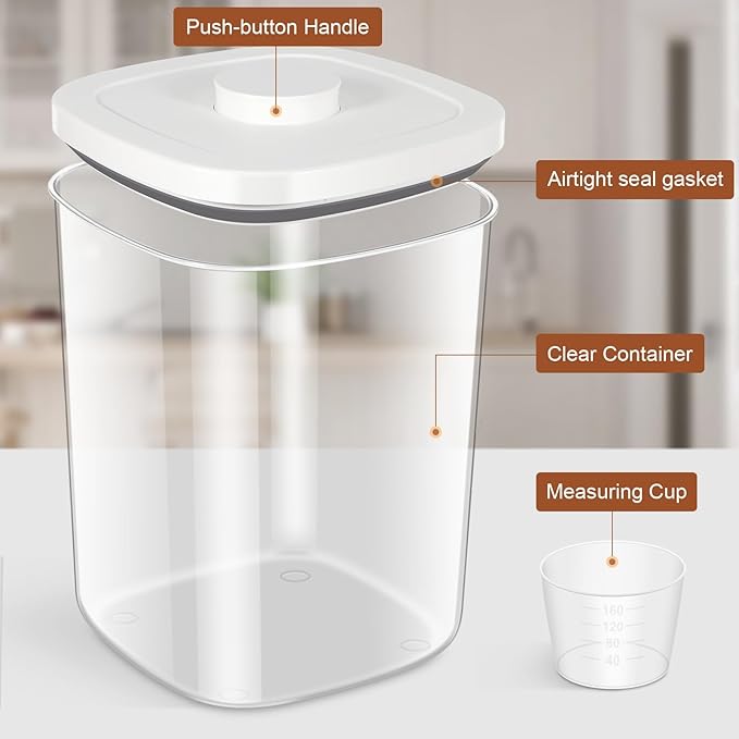 TBMAXS Airtight Rice Container 20 Lbs, Clear PET Plastic Food Storage Container Bin For Flour Sugar, Dry Food Holder with Easy Locking Lid for Kitchen Pantry Organization and Storage