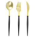 N9R 150PCS Black and Gold Plastic Silverware, Disposable Utensils & Cutlery