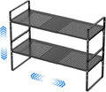 MIYUPTC Expandable Kitchen Cabinet Shelf Organizers, Stackable Metal Pantry Storage Shelves Rack, Adjustable Counter Spice Shelf for Cabinets, Countertop, Cupboard, 2 Pack, Black