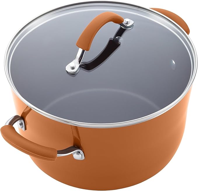 Rachael Ray Cucina Nonstick Cookware, Pumpkin Orange Pots and Pans Set, 12-Piece