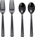KIRE 400PCS Black Spoons and Forks Set - Black Plastic Silverware for Party