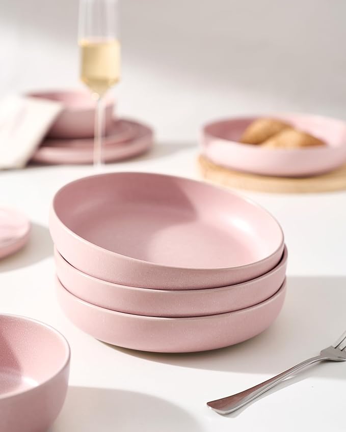 famiware Milkyway 33 oz Pasta Bowls Set of 6, Light Pink
