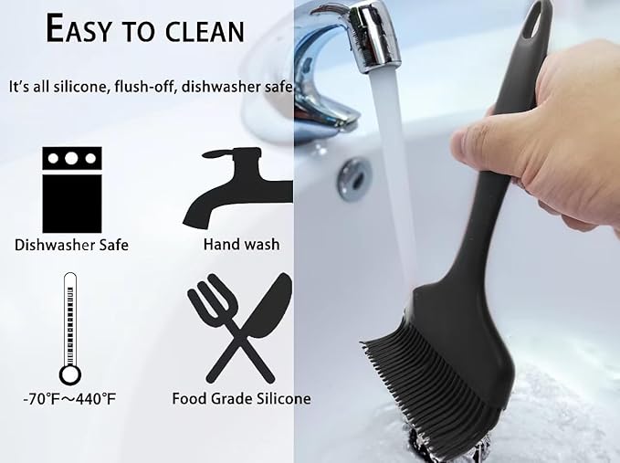 Minchsrin 2 Pcs Of Silicone Basting Brushes Heat Resistant Pastry Brush Oil brush BBQ Grill Brush Set One-Piece Design, Suitable For Barbecue Oven Teppanyaki Kitchen Cooking Easy Clean Black