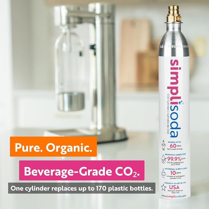 Simpli Soda 60L CO2 Canister Cylinders - Compatible w/Sodastream Quick Connect Only [Including ART, TERRA ENSO & DUO] - Soda Streaming Machine CO2 Tanks Gas Refill, | 14.5 oz, Set of 2