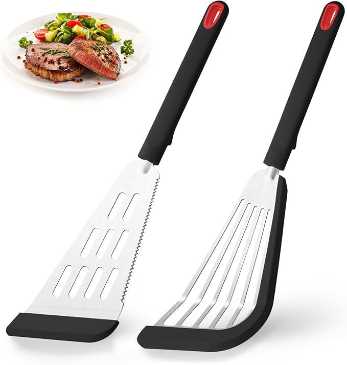 2-Piece Silicone Fish Spatula for Nonstick Cookware,Thin Slotted Turner