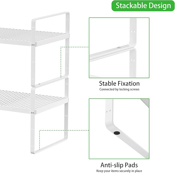 SOFRON Expandable Storage Shelf, Stackable Organizer Rack, White Small 1 PK