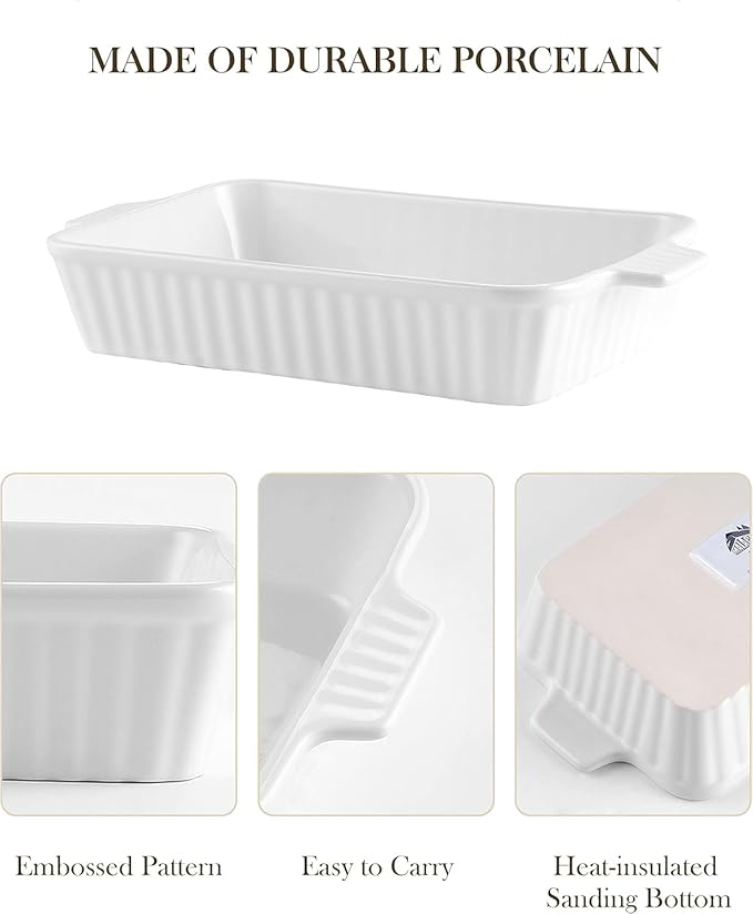 MALACASA Casserole Dishes for Oven, Ceramic Baking Dishes Set of 4, White
