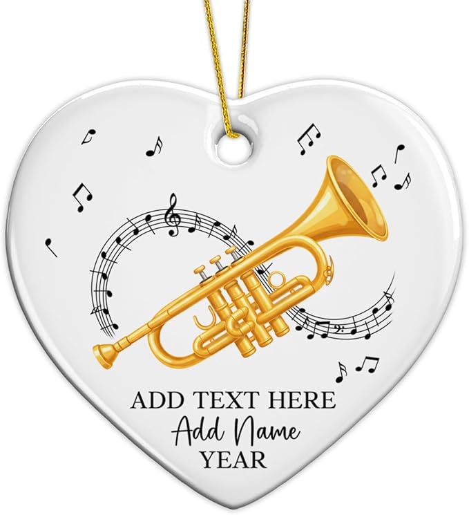 Personalized Text Name Year Trumpet Xmas Ceramic Ornaments, Trumpet Instrument Christmas Tree Ornament 2026, Trumpetist Christmas Ornament Gift for Men Women, Instrument Themed Xmas Decor
